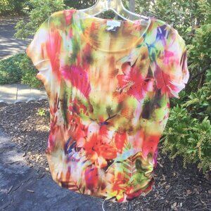 Chico's Sequin Floral Print Short Sleeve Top